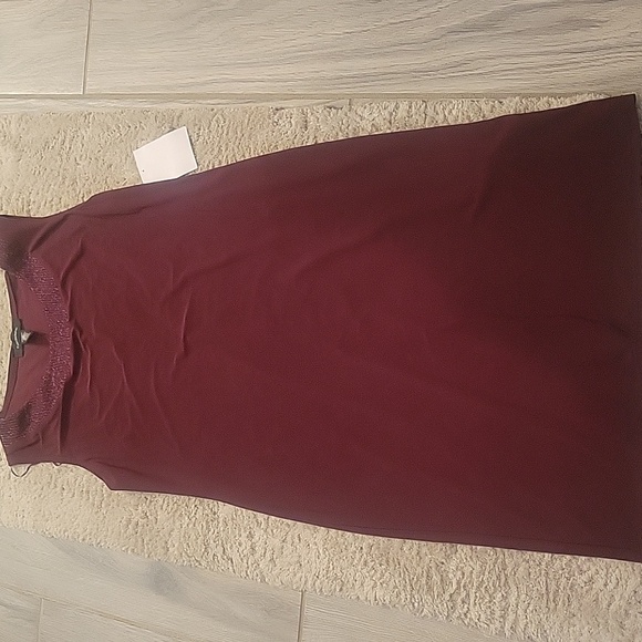 Burgundy Sleeveless Shift Dress w/ Sparkle Trim, Sz 12 - Picture 3 of 5